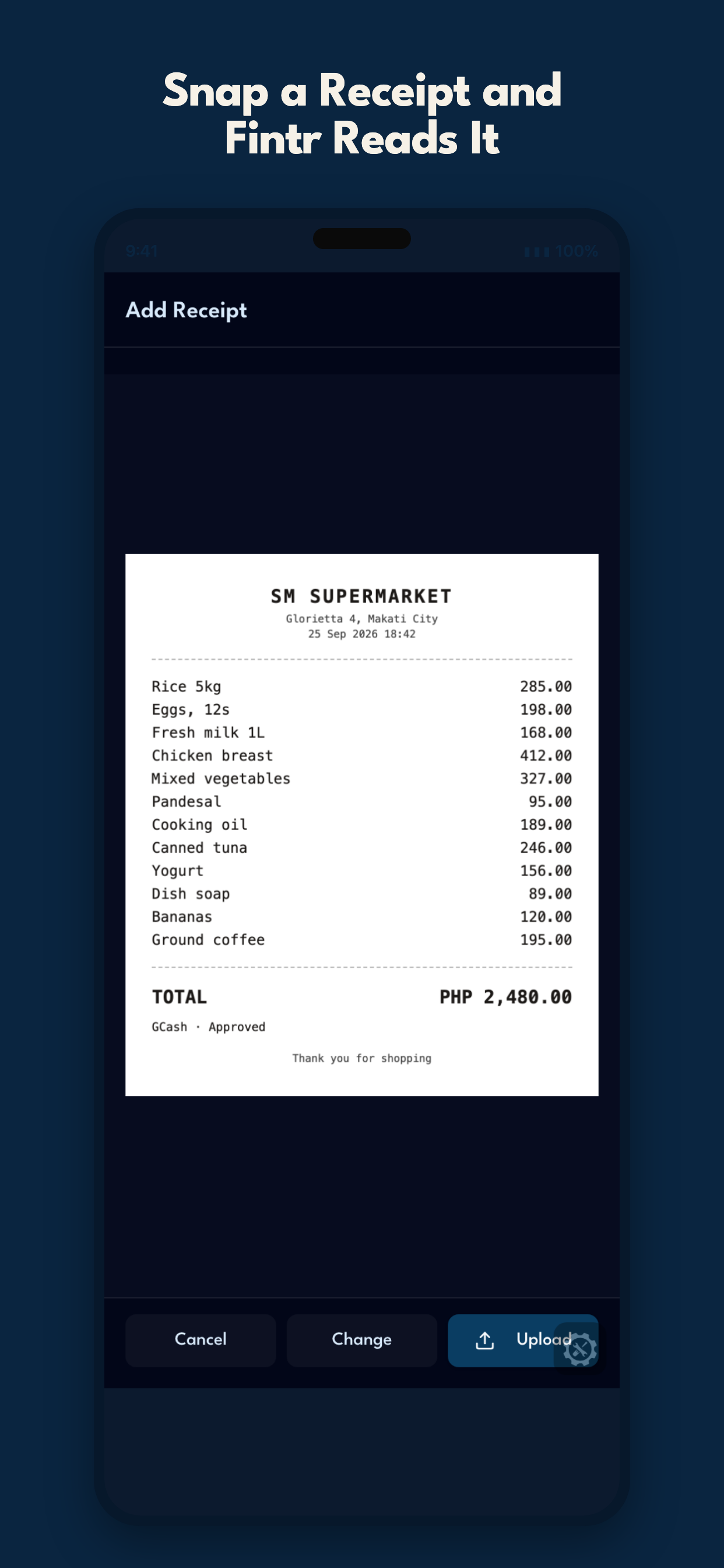 Snap a receipt and Fintr reads it